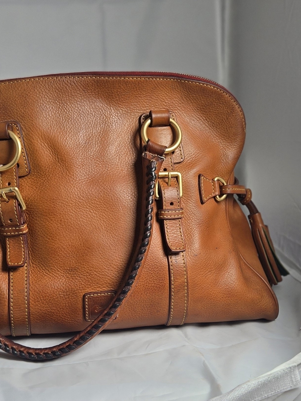 Dooney & Bourke Chestnut Brown Leather Shoulder Bag with Braided Strap